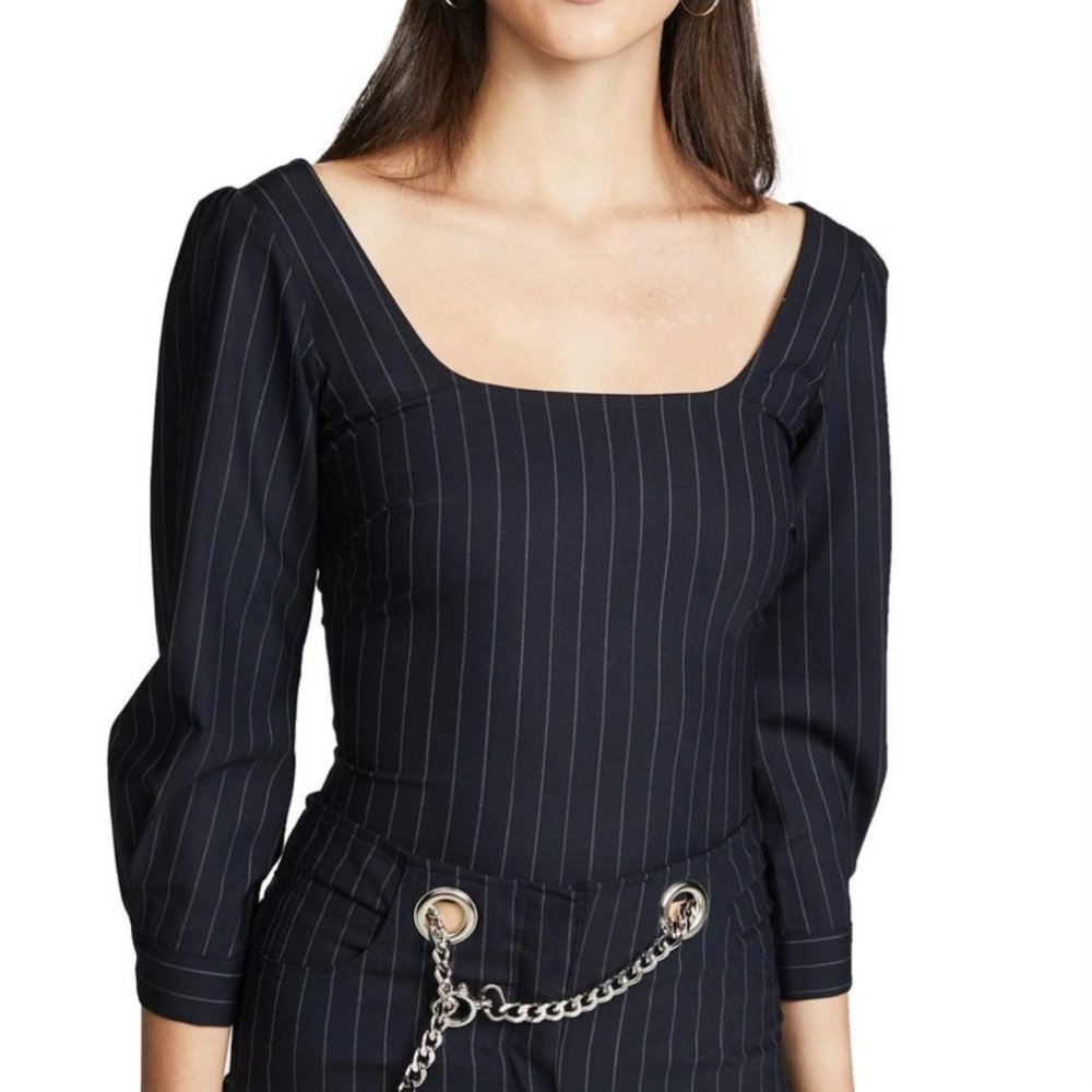 Miaou Demi Long Sleeve Pinstripe Top - Picture 1 of 4